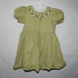 Mikistory Girls Embroidered green Floral Dress - Size 4Y